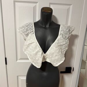 White Eyelet Ruffle Crop Top - Women